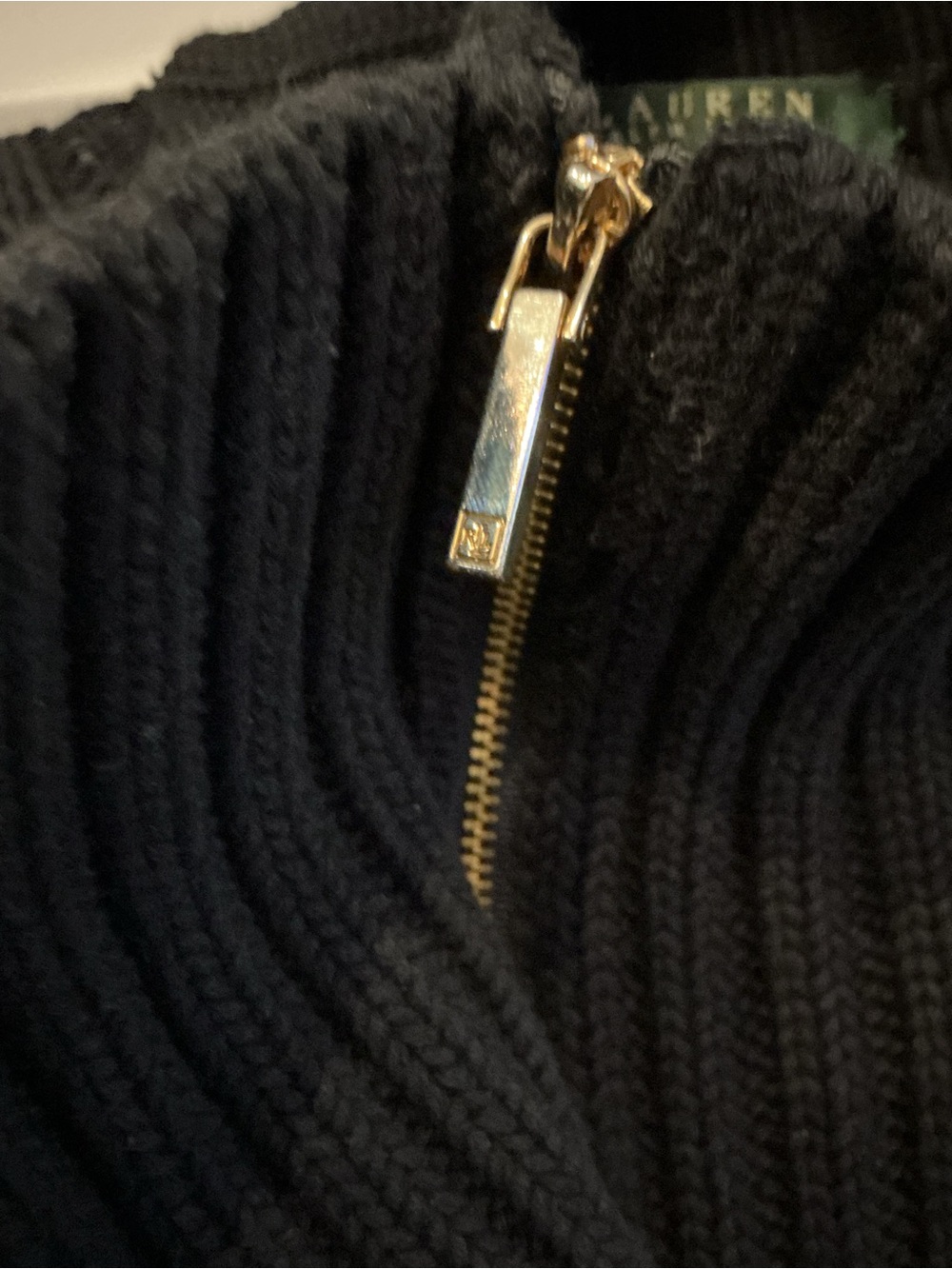Lauren Ralph Lauren Black Cable-Knit Sweater with Fireman Gold Toggles, Medium - Picture 6 of 8